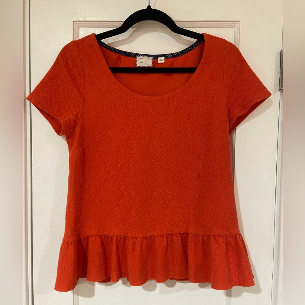 Anthropologie Postmark Red Ruffle Back Blouse | Size M